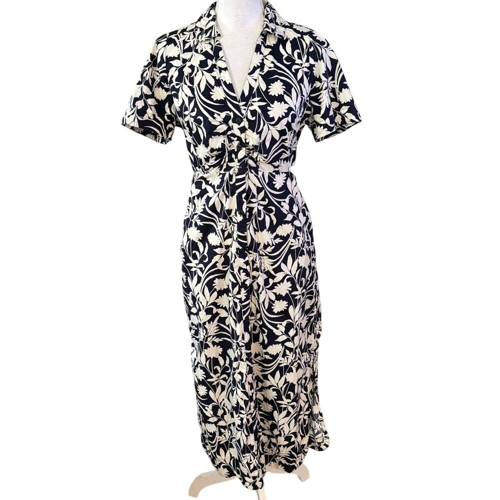 Old Navy Size S Floral Print Midi Shirt Dress Side Cutouts Tropical Beach
